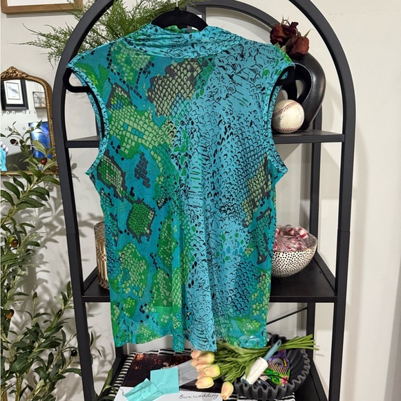 Joie Vibrant Green and Blue Blouse size large snake print - Picture 1 of 6